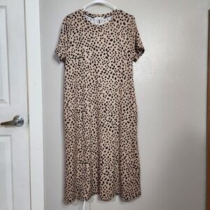 Cream And Sugar Women's Dress With Pockets‎ Leopard Print Size Large